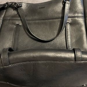 Botkier New York Black Large Tote Nylon Vegan Leather Trim Zipper Shoulder Bag